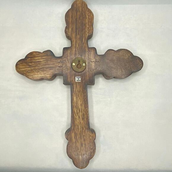 Wood Craved Detailed Cross Made in India Wall Hanging Flower Center Handmade - Picture 3 of 8